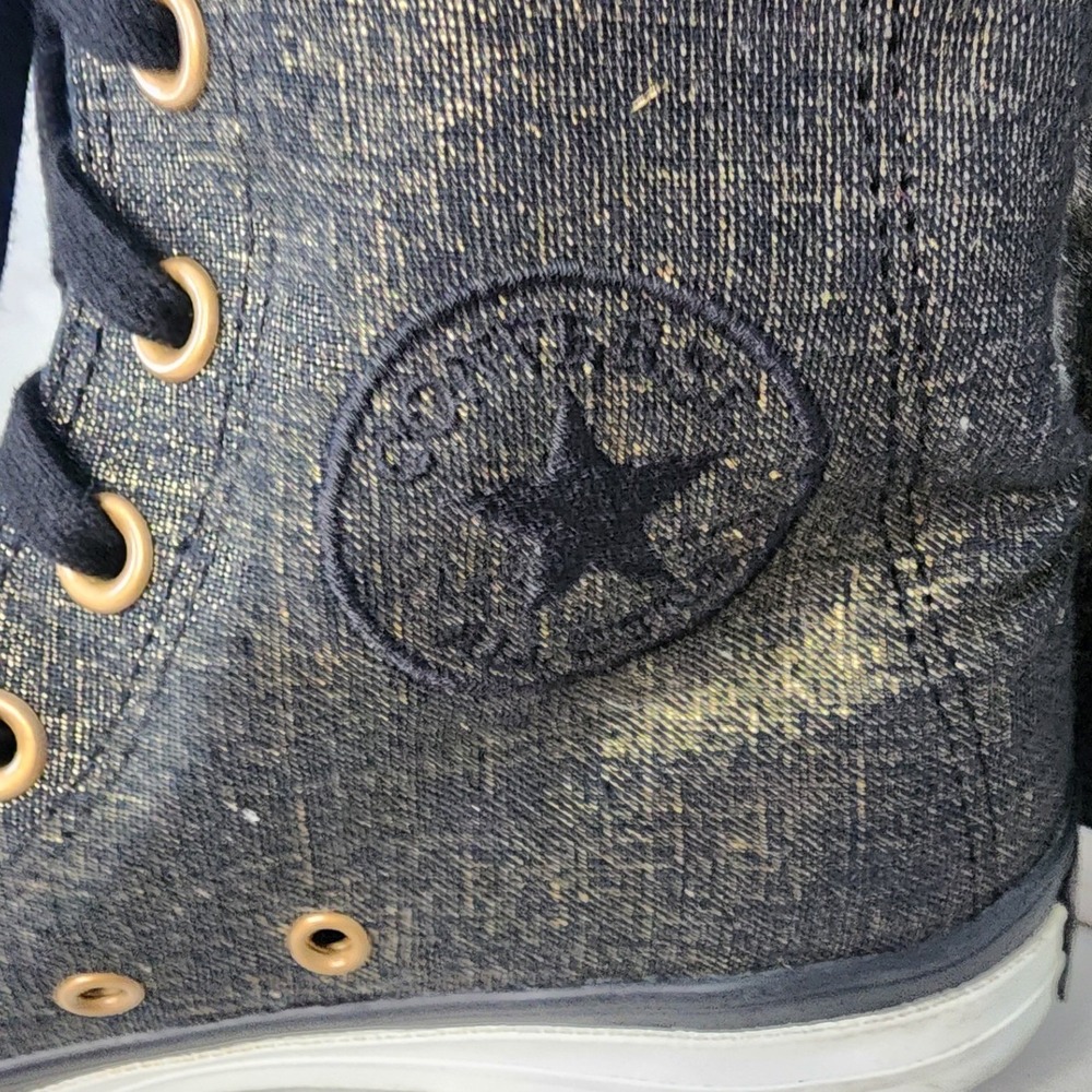 Converse Chuck Taylor All Star Black Gold Metallic Back Lace High Top 521216 7W - Picture 2 of 6
